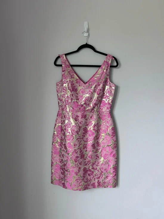 Lily Pulitzer Sleeveless Jacquard Metallic Kiki Sheath Dress Sz 8 - Picture 3 of 7